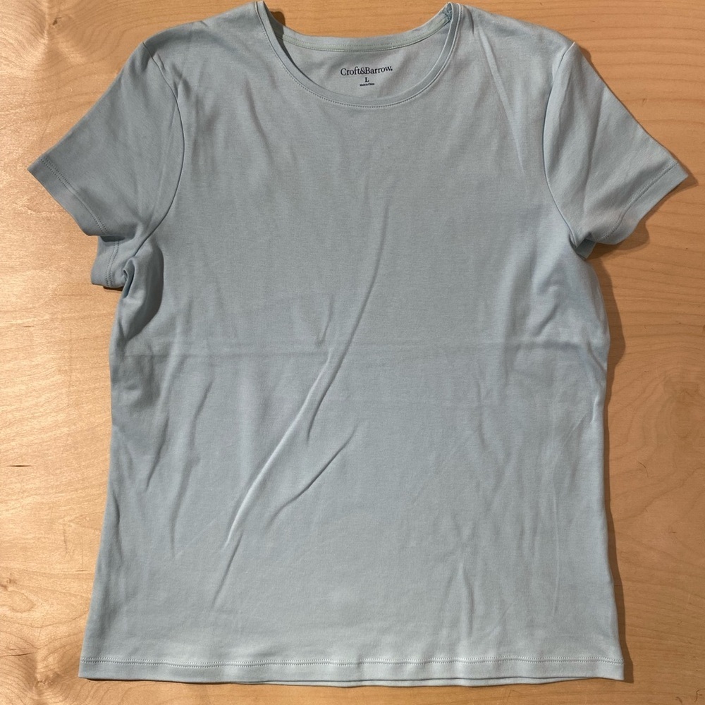 Croft & Barrow Women's Soft Blue Short Sleeve Tee Large (QH)